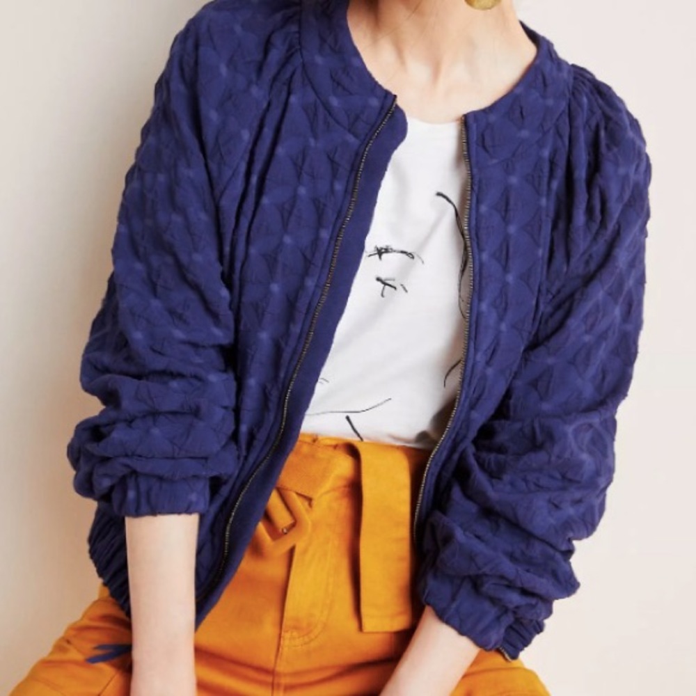 Anthropologie Amadi Navy Textured Bomber Jacket